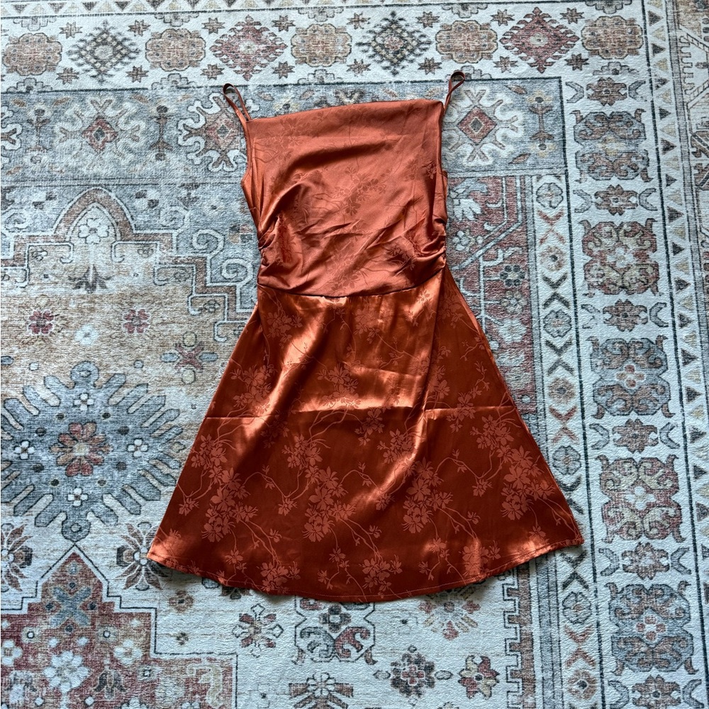 SHEIN Rust Satin Mini Dress